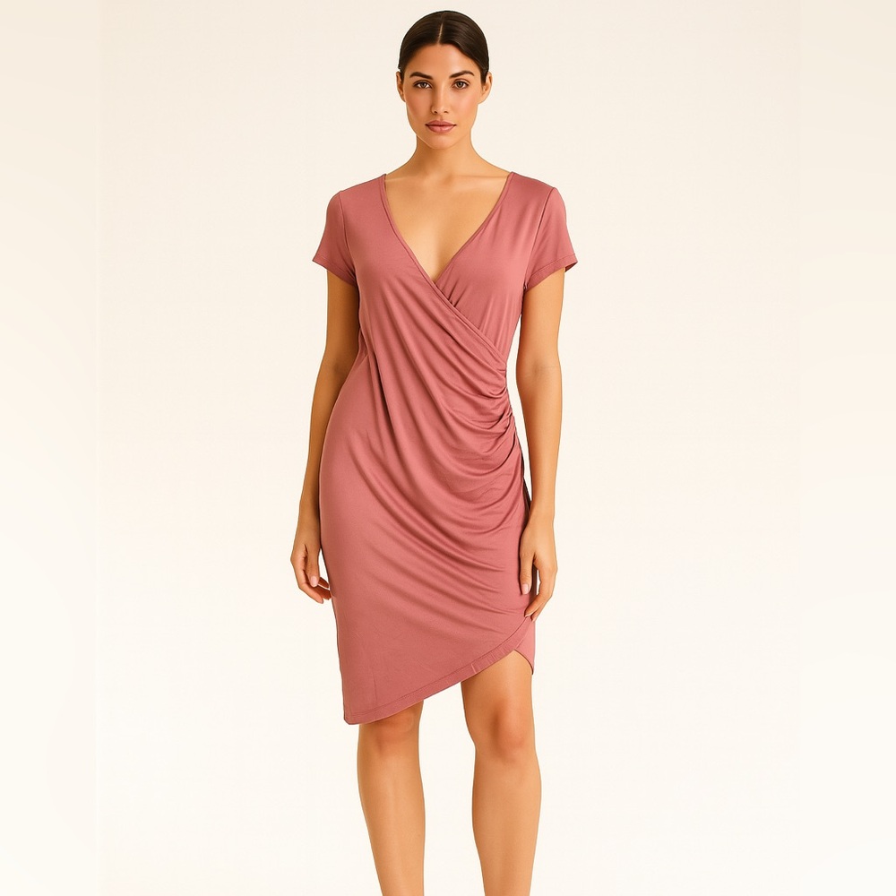 Asymmetrical Ruched Wrap Mini Dress NWT